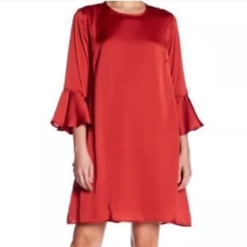 NWT SALE Red Satin Bell Flare Sleeve Dress XS